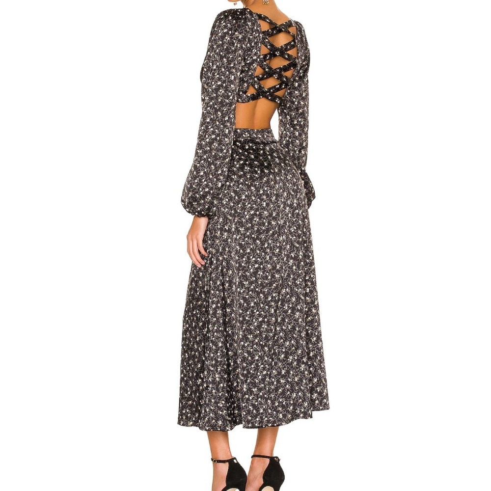Anthropologie AFRM Black Floral Long Sleeve Cutout Maxi Dress small
